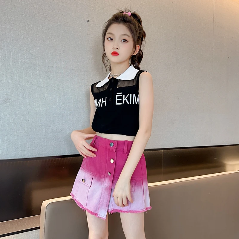 

Summer Fashion Set for Girls Trend Clothing Laple T shirt tops + Mini Skirt Shorts Teenager Girl Streetwear Jean Hot Shorts Suit