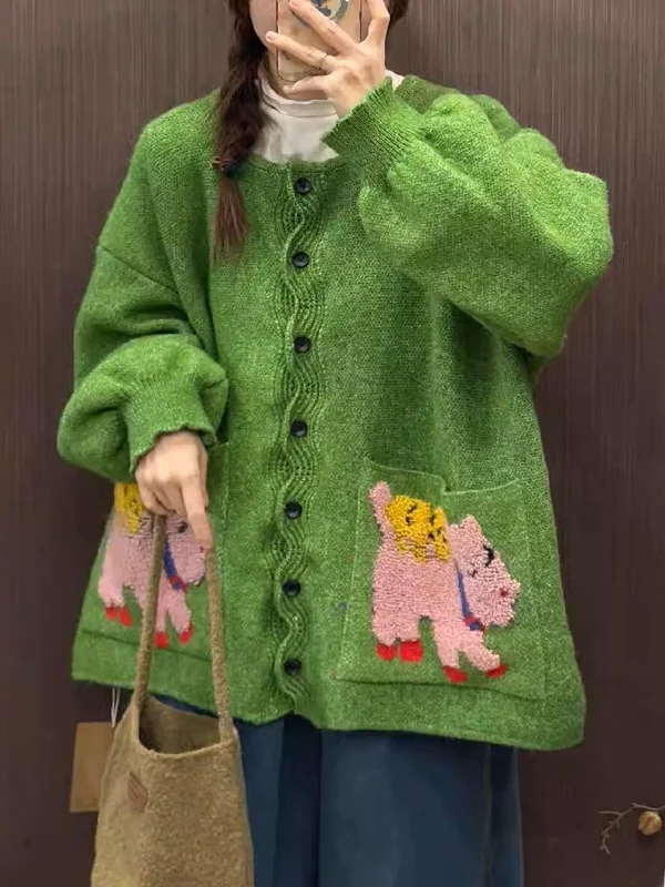 

Утепленный вязаный повседневный женский кардиган с цветочной вышивкой, свободного кроя, ветрозащитная нейлоновая верхняя одежда, зимнее пальто