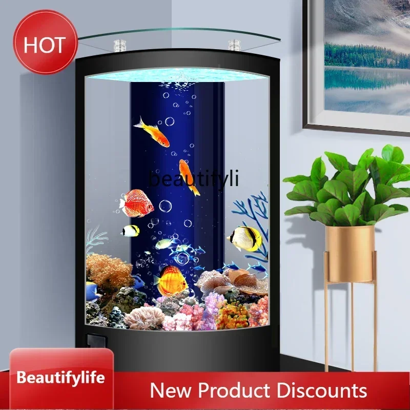 Q181  Fish Tank Living Room Fan-Shaped Triangle Small Medium Luxury Wall-Mounted Household Vertical Glass