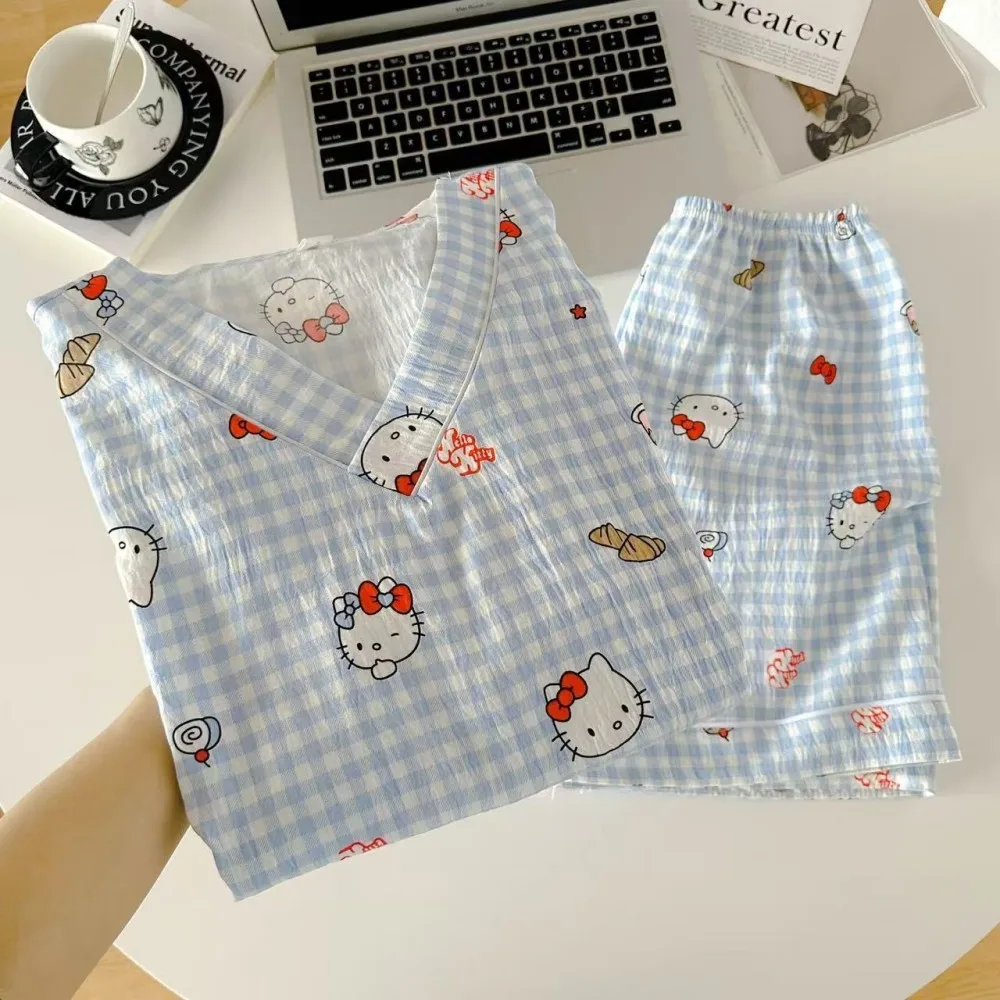 سانريو مرحبا كيتي منامة مجموعة أنيمي الكرتون الراحة فضفاضة تي شيرت السراويل دعوى لطيف طالب منامة ملابس منزلية غير رسمية #3