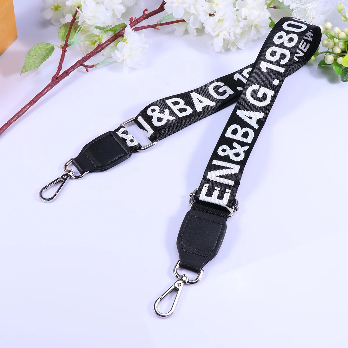 

Universal Replacement Shoulder Strap 1980 Printed Wide Black Silver Bag Strap for Crossbody Messenger Travel Gym Bag
