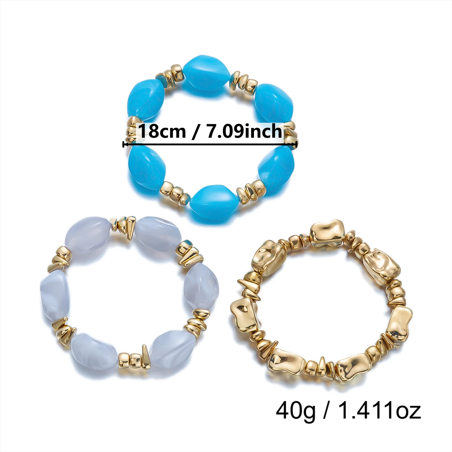 3-teiliges Set Bunte Unregelmäßige Geometrische Harz-Perlenarmbänder für Frauen Minimalistische CCB Stapelbare Elastische Armreifen Charms Party-Schmuck – Detail 8