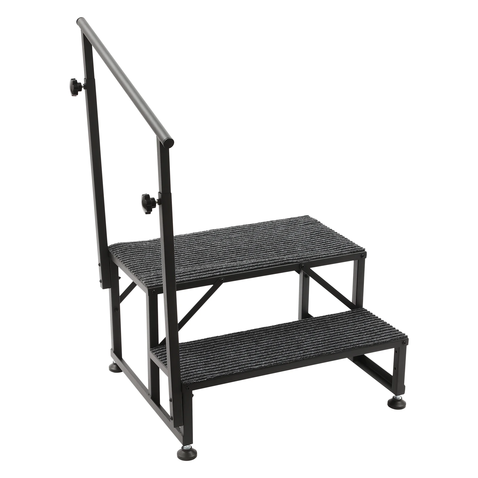 Escadas RV de 2 degraus com corrimãos, almofadas ajustáveis para os pés, almofadas macias e alta capacidade de carga de 450 libras, ideais para idosos e