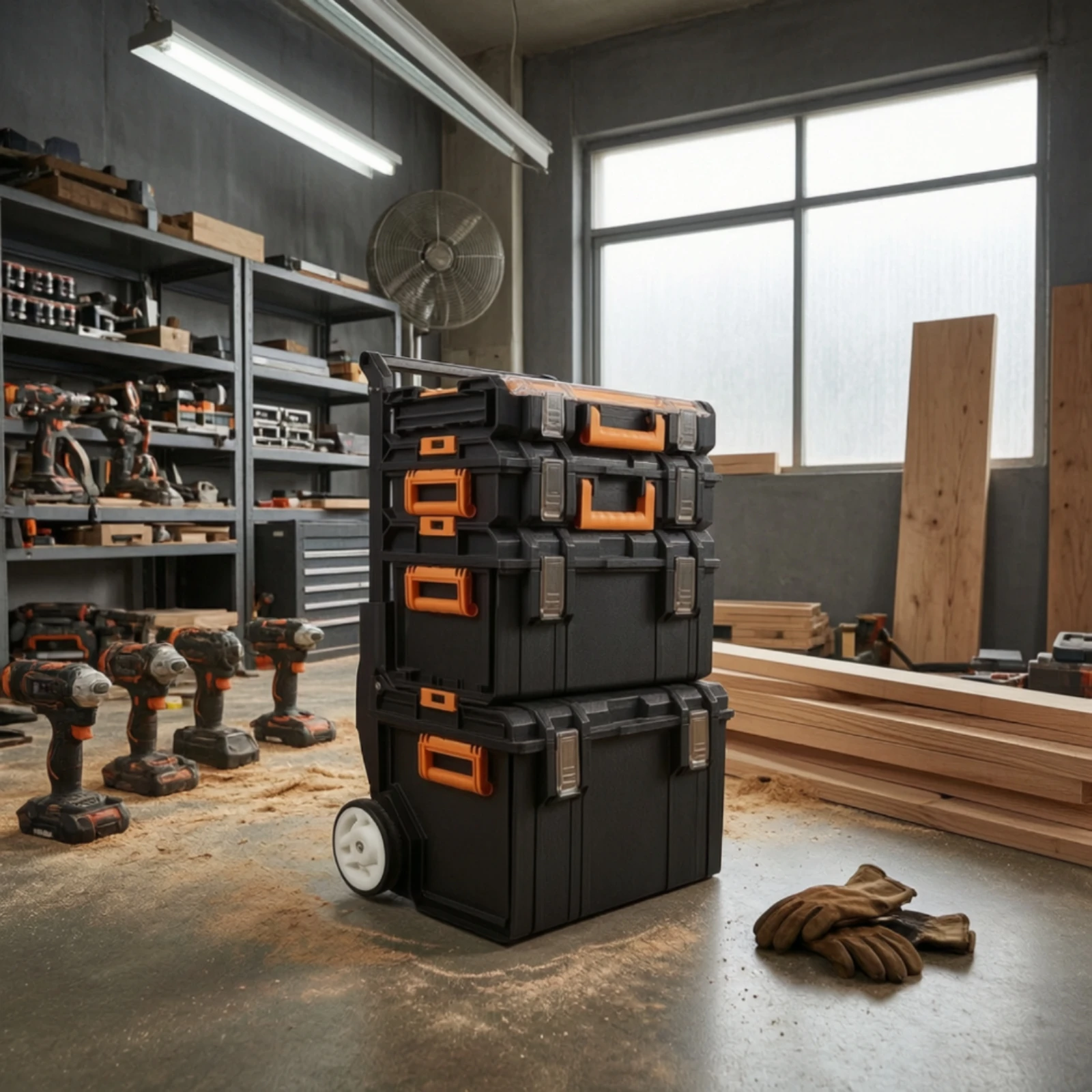 4 Pieces Stackable Tool Box Heavy-Duty Rolling Tool Box Chest Rugged Long-Lasting for DIYers, Job Site, Garage