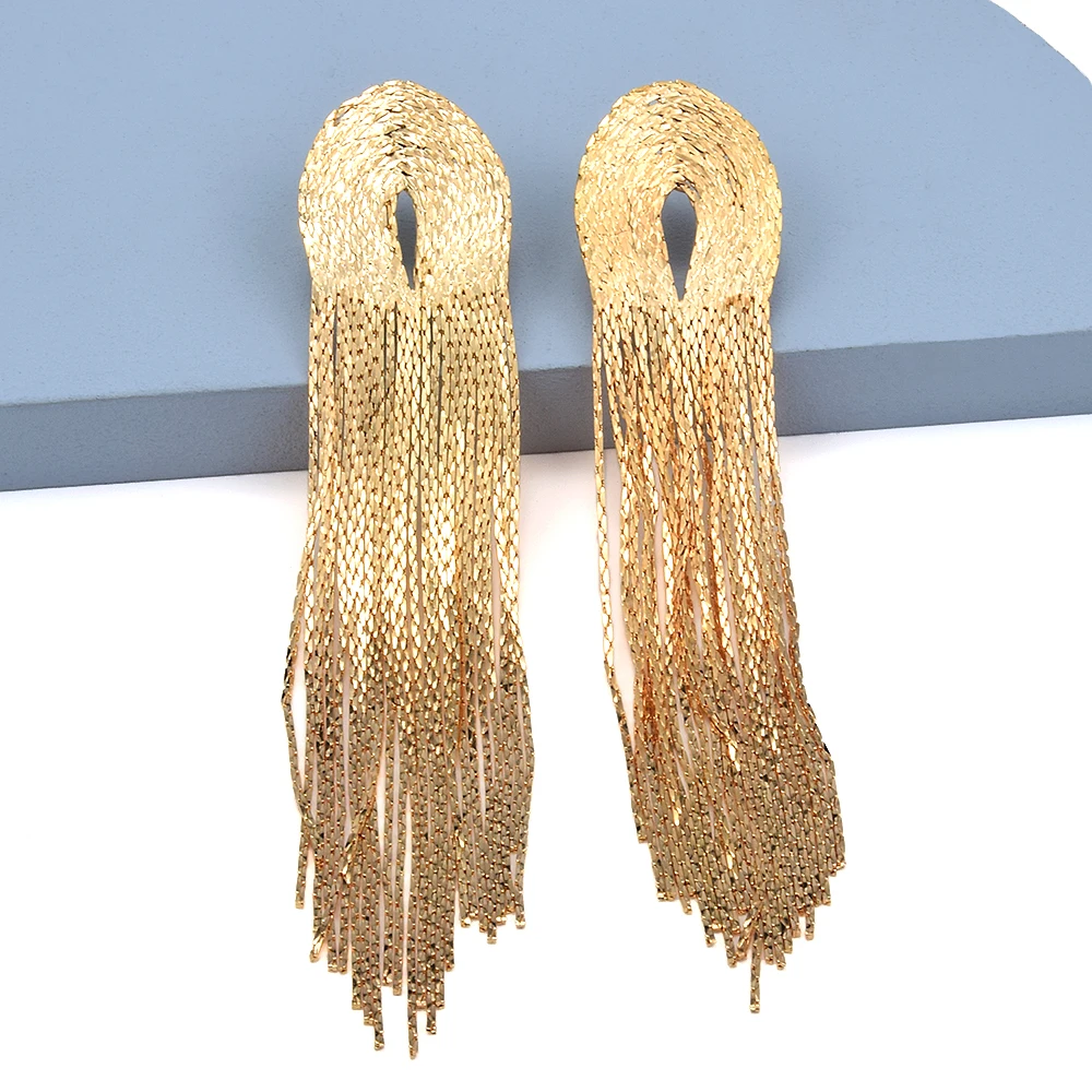 Vintage Gold Color Long Earrings For Girl Women Metal Tassel Drop Earrings Trendy Accessories Jewelry Gifts