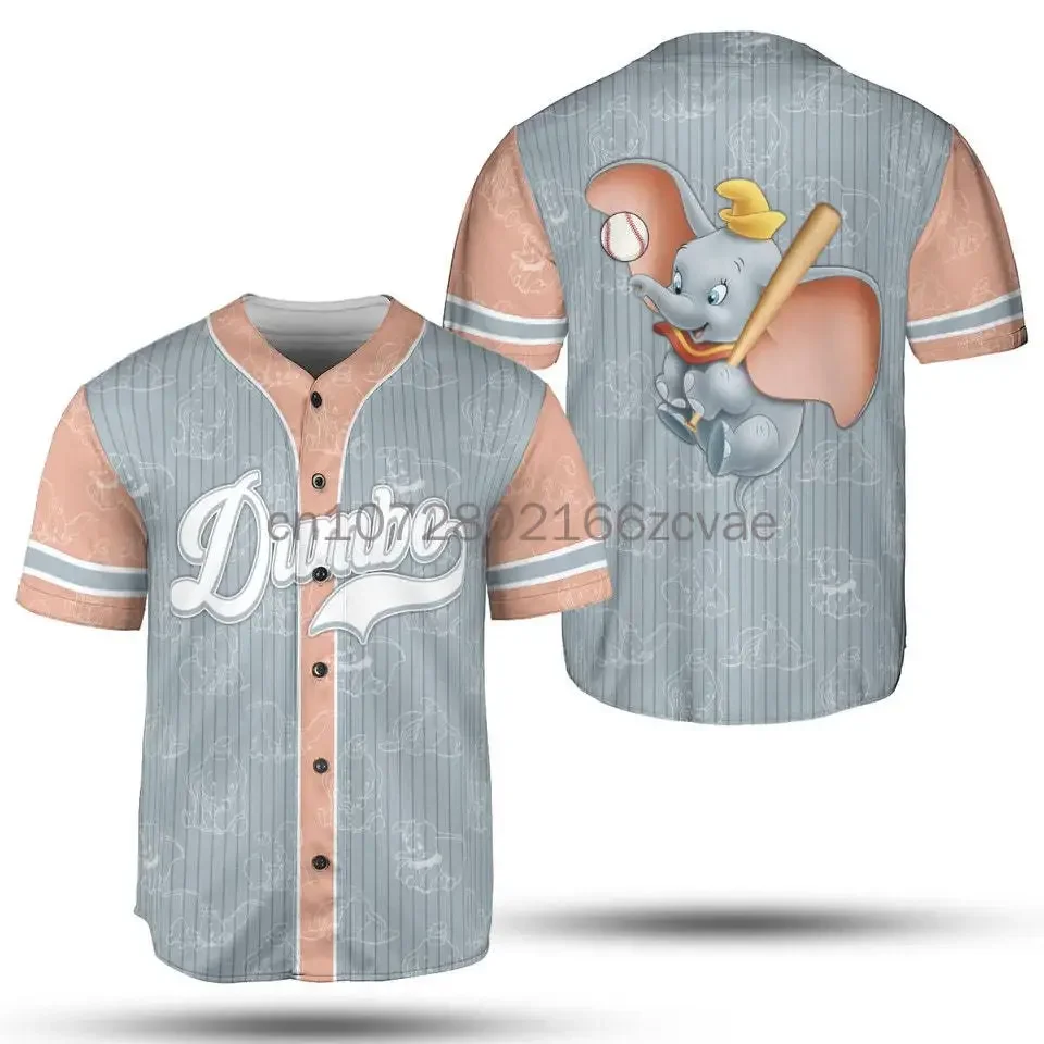 Dumbo Baseball Jersey Custom Name Disney Men\'s Baseball Jersey Fashionable Disney Short Sleeve Hawaiian Shirt Track Top