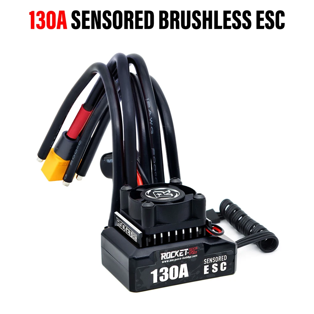 ROCKET-RC Borstelloze ESC 130A Sensored Elektronische Snelheidsregelaar 6 V/5A BEC met Koelventilator Voor 1/10 Rc Auto 380/390/540 Motor