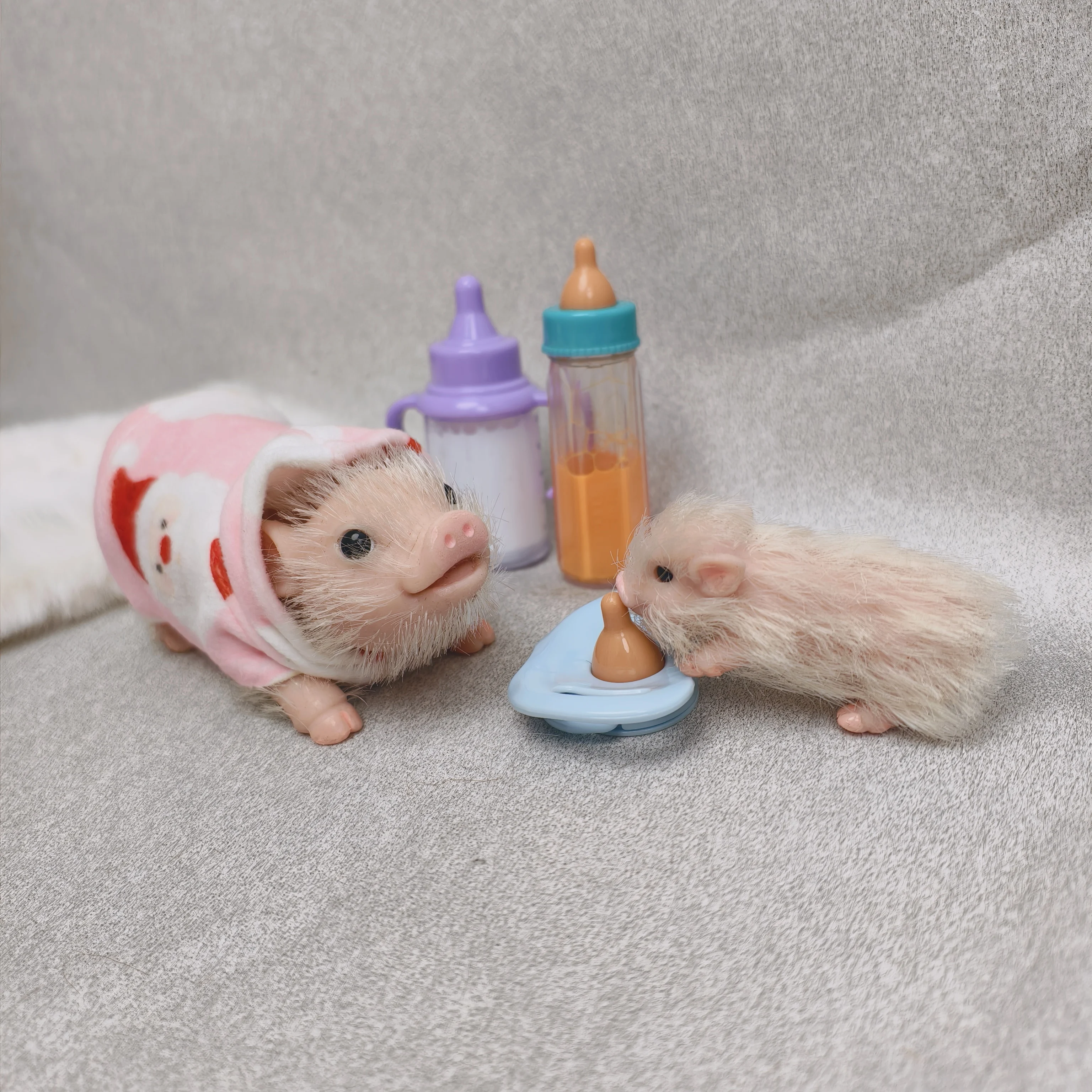 5 Inch Silicone Piglet Double Mini Realistic Animals with Accessories Lifelike Reborn Newborn Pig Doll Decompression Toy Gift
