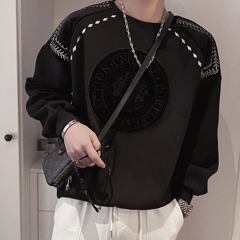 Fashion O-Neck Spliced All-match Embroidery T-Shirt Men's Clothing 2022 Autumn New Oversized Casual Pullovers Korean Tee Shirt