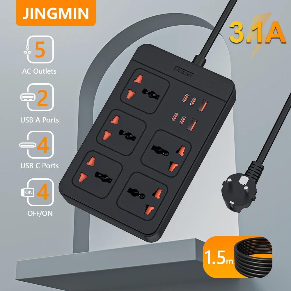 

Power Multi Universal Plug EU Outlet Power Strip with 1.5M Extension Cord AC Type C USB Port Charge Electrical Socket PD 20W 30W