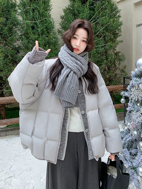 Damska dzianinowa kurtka patchworkowa ze stójką, ocieplana, zimowa, modna, ciepła odzież wierzchnia, luźny krój.