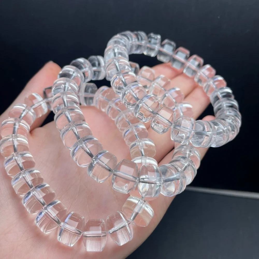 1PCS 12MM Natural Clear Quartz Wheel Cut Bead Bracelet for Women Fashion Crystal Healing Energy Gemstone Yoga Jewelry