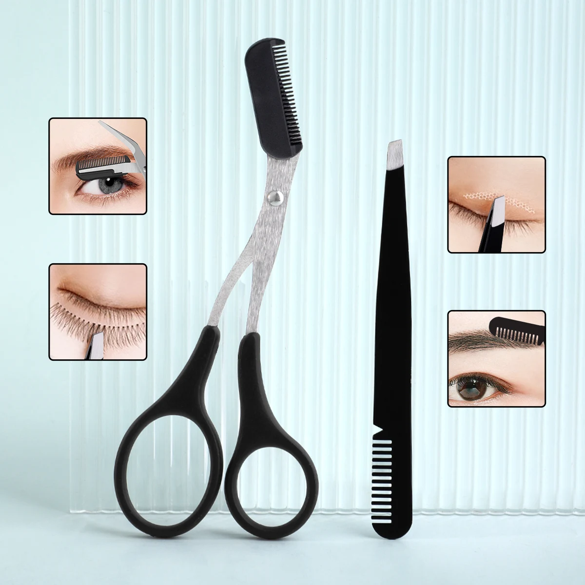 10-piece eyebrow trimmer set includes scissors, tweezers, eyebrow shaver, eyebrow comb and eyebrow clip,  daily makeup tool set