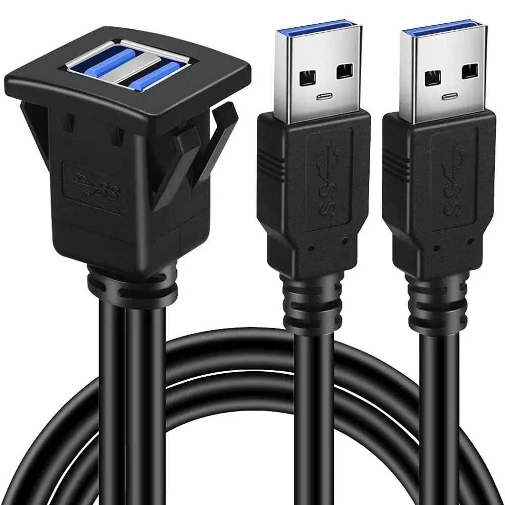 

Квадратный Удлинительный кабель для лодки и мотоцикла с двумя портами USB 3,0 для панели приборной панели автомобиля с утопленным креплением