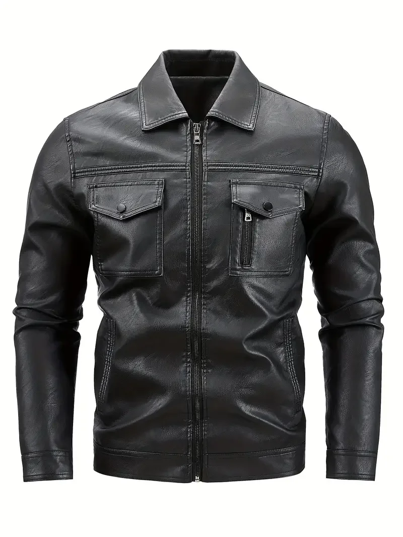 Mens Punk Motorcycle Jacket Vintage Biker Style Stand Collar Full Zip Windbreaker Durable Outerwear Fashion Moto Gear Casual