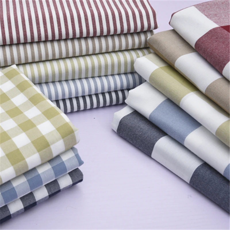 Polyester Cotton Plaid Fabric By The Meter for Sofa Covers Curtain Tablecloth Bag Sewing Plain Striped Cloth Blue Red Large Grid