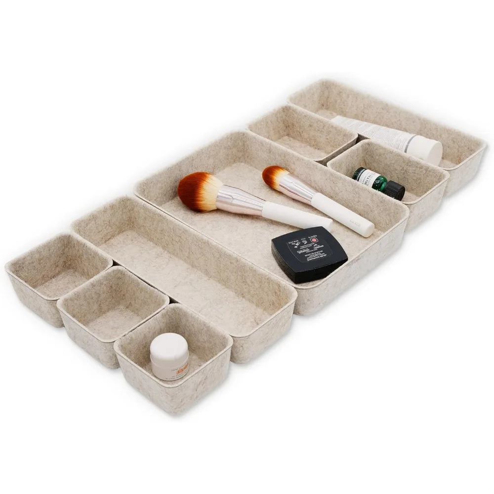 

8-pc Nordic Beige Desk Organizer Trays, Minimalist Storage, Back-to-School (Oatmeal).