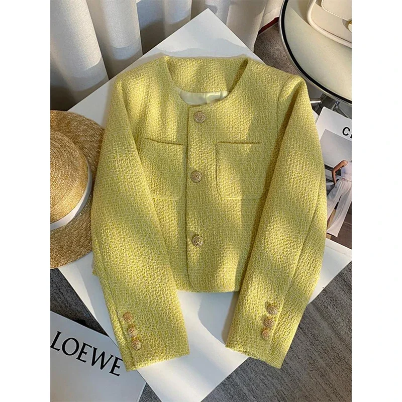 MEXZT Cropped Tweed Jacket Women Elegant Quilted Coat Korean Fashion Thicken Blazer Winter Ladies Chic Design Suit Outerwear New