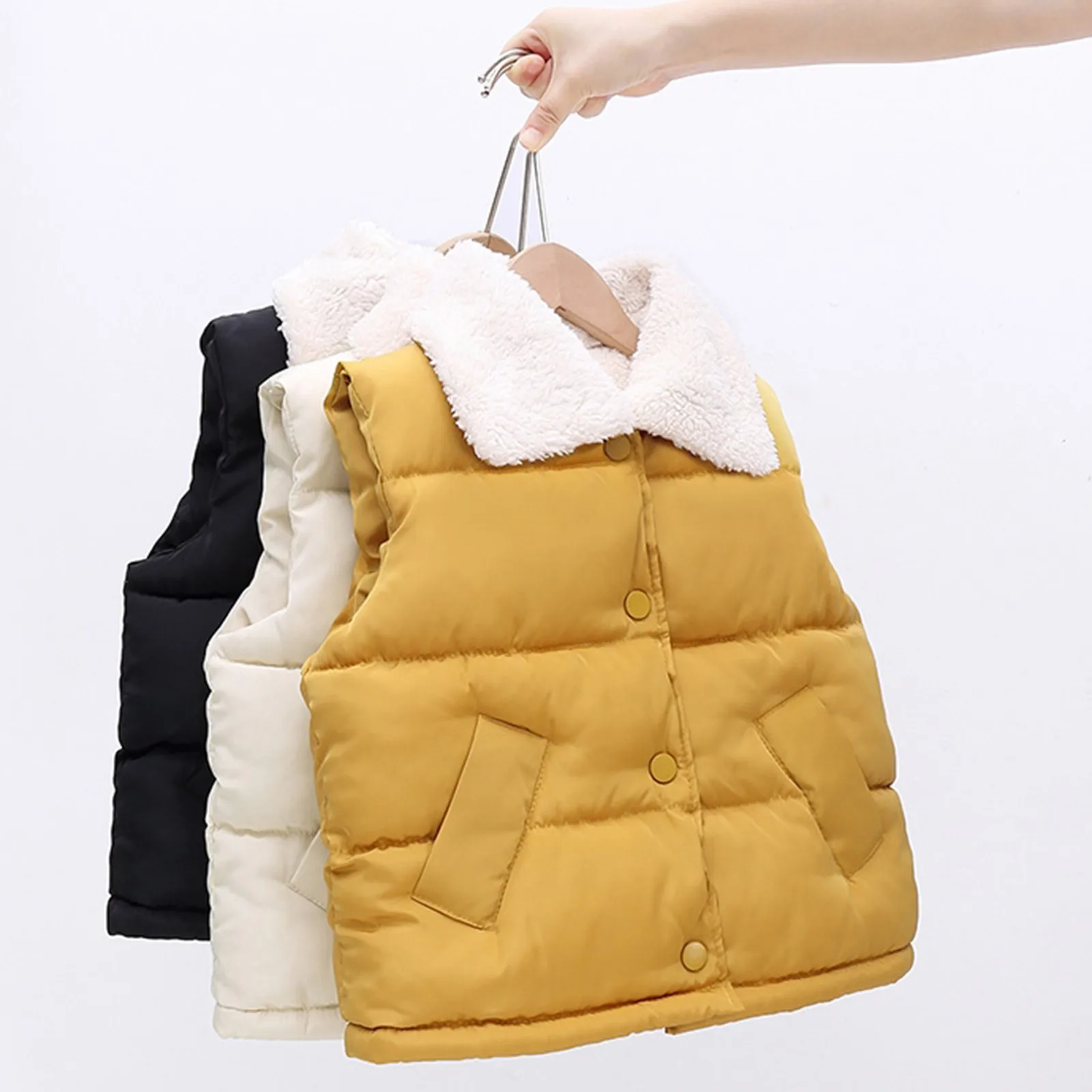 Winter Wool Kids Boys Infant Girl Clothing Toddler Thicken Solid Color Turn-down Collar Down Vest For 1-8 Y Kids Girls Clothes