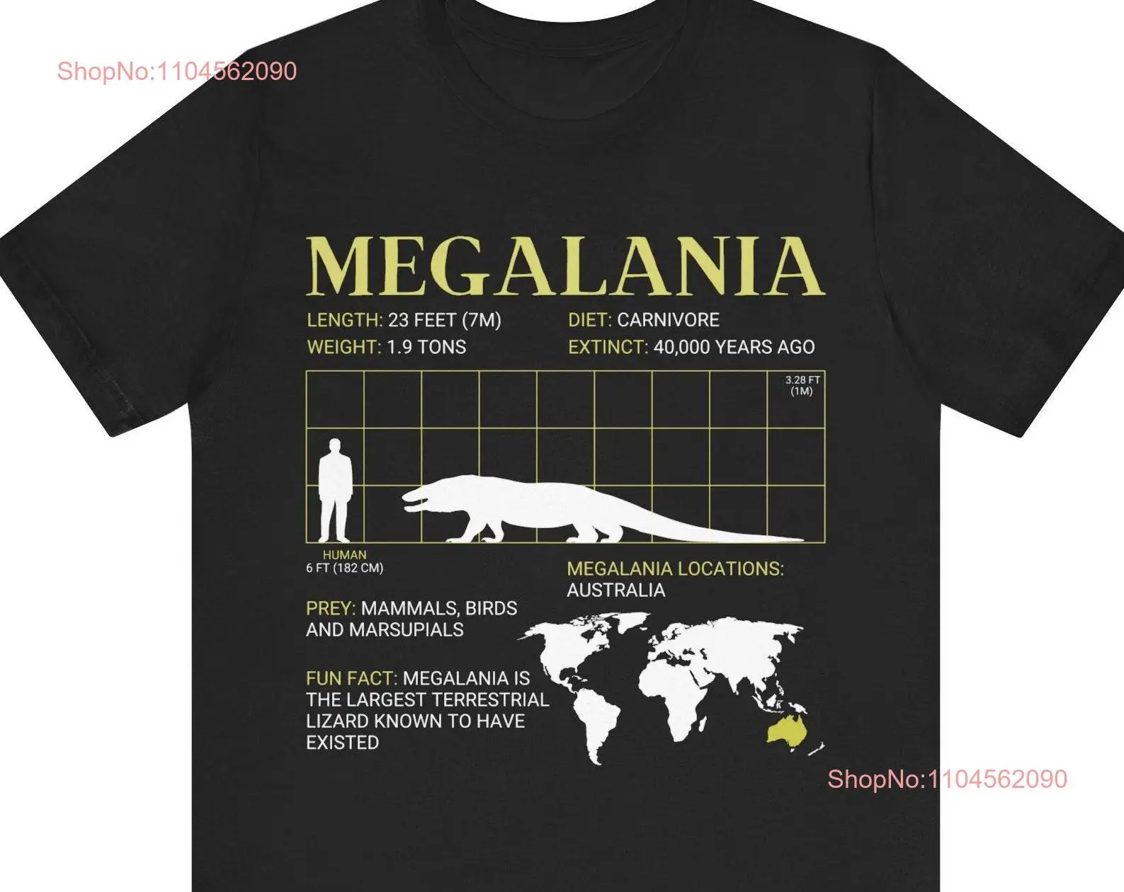 Megalania Extinct Giant Lizard Prehistoric Komodo Dragon Paleontologist Animals T Shirt long or short sleeves