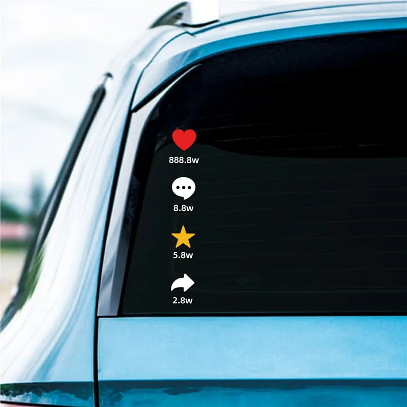 

1Pc Creative TikTok Style Car Stickers Funny Like Comment Share Star Decals Waterproof Rear Window Personalized Auto Decor