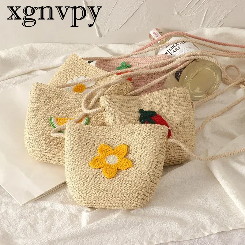 xgnvpy New Bag Spring Summer Princess Coin Purse Handwoven Children's Straw Bag Mini Fruit Zipper Crossbody Bag