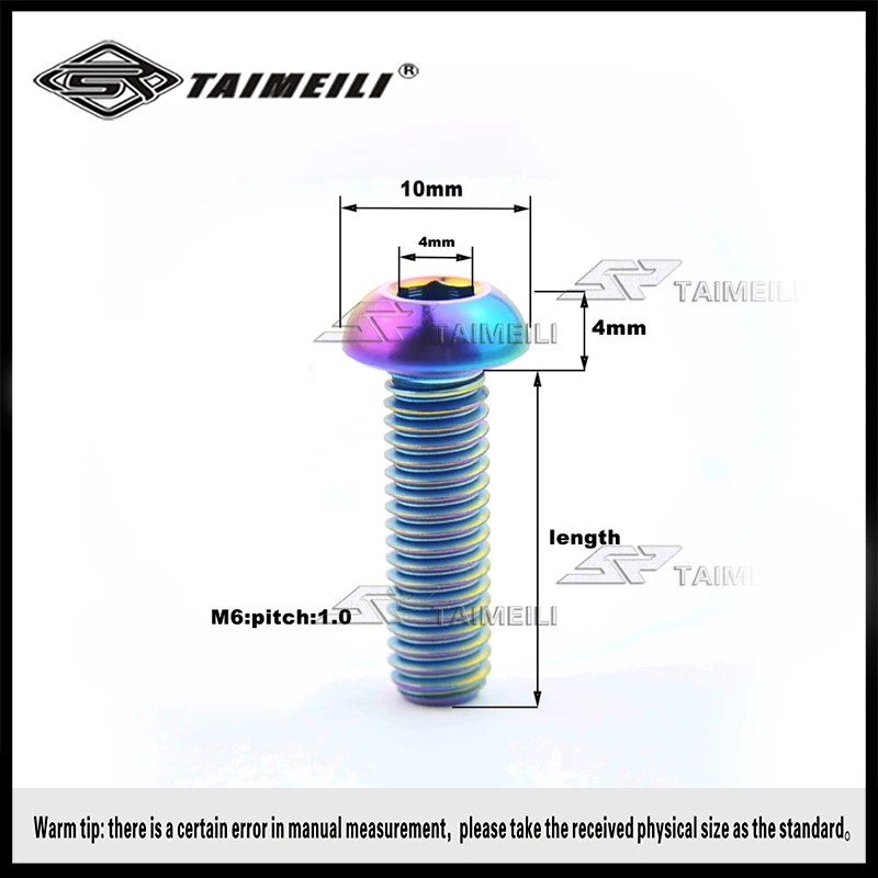 TAIMEILI  Titanium screws semicircular hex head screwsM6x12mmM6x16mmM6x20mm M6x30mm motorcycle bicycle Alternatively 1pcs