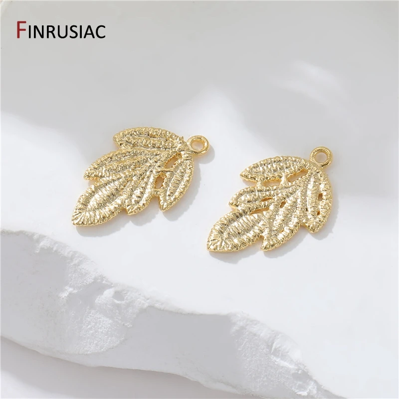 14K Gold Plated Brass Leaf/Flower Charms Pendants For Necklace Making, DIY Jewelry Connector Accessories Findings