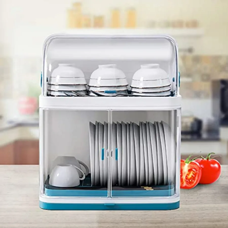 

2-Tier Plastic Dish Drying Rack with Cover for Kitchen Dishes and Plates Storage in White Space-Saving Drying Solution