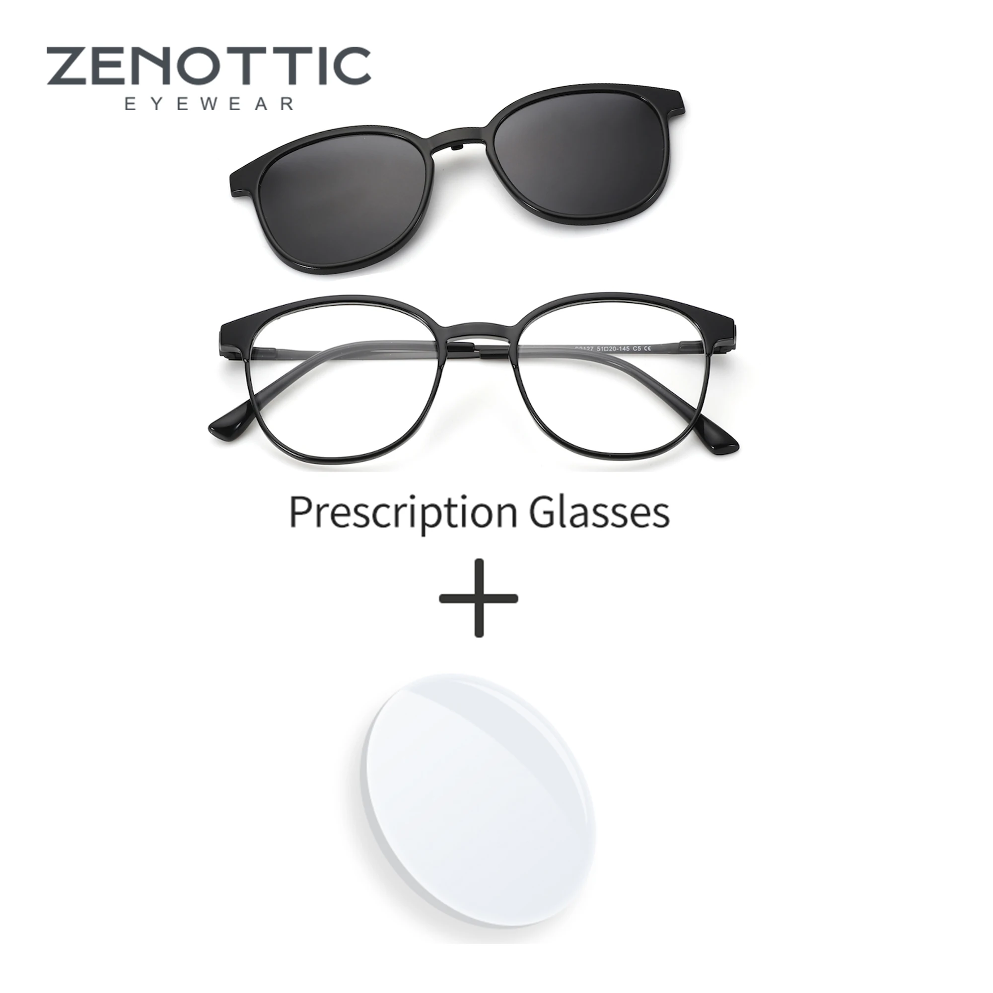 ZENOTTIC L Size Magnetic Clip-on Square Prescription Glasses For Unisex Fashion Polarized UV400 Protection Optical SunGlasses