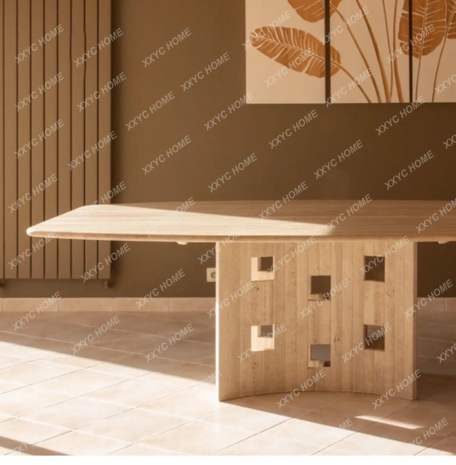 Natural Marble Dining Table Rectangular Wabi Wind Hotel Villa Designer Travertine High-end Style