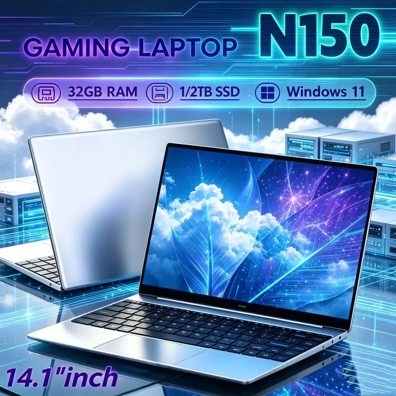 2026 High‑end Intel Core N150 14.1 Inch Laptop 32GB RAM 2TB SSD Windows 11 Ultra Slim Gaming Gamer Office Notebook 1920x1080