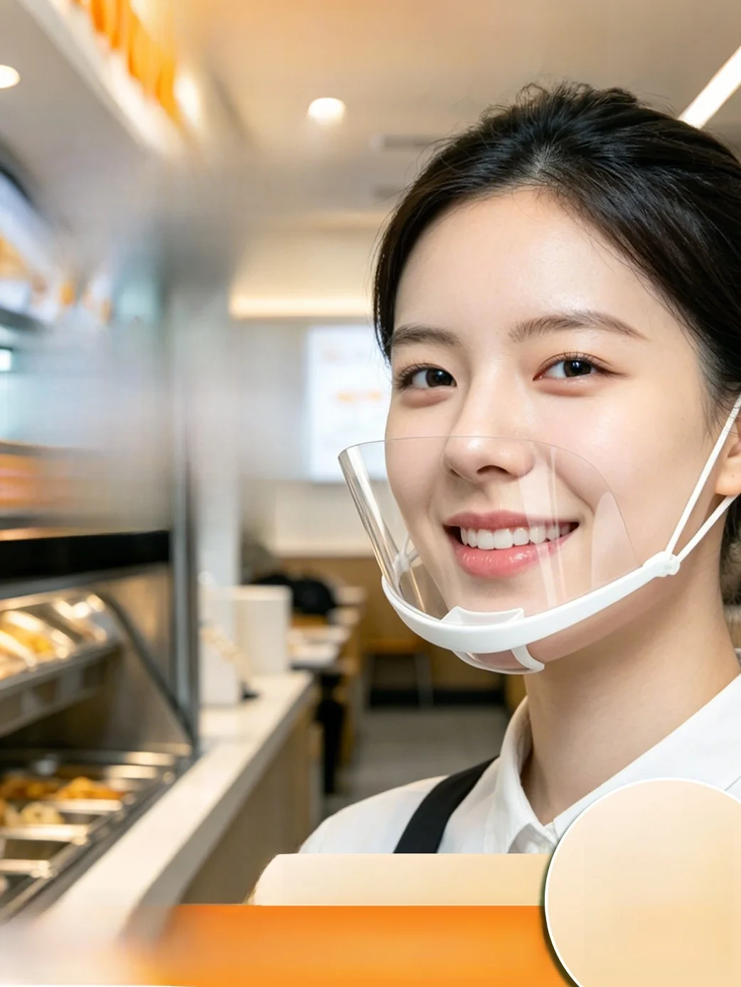 透明な食品グレードのプラスチック製キッチンマスク、唾液飛沫防止マスク、耳掛け式、ケータリング業界向け、シンプルなデザイン