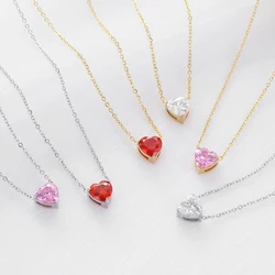 Dainty 14K Gold Plated Stainless Steel Colorful Cubic Zirconia Peach Heart Necklace for Women Choker Collar Jewelry Party Gift