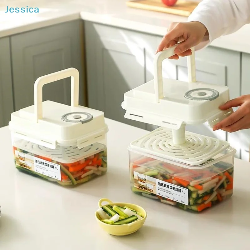 ♥ Tarro de sellado de pepinillos apilable tipo prensa: contenedor hermético de fermentación para Kimchi, verduras y conservas