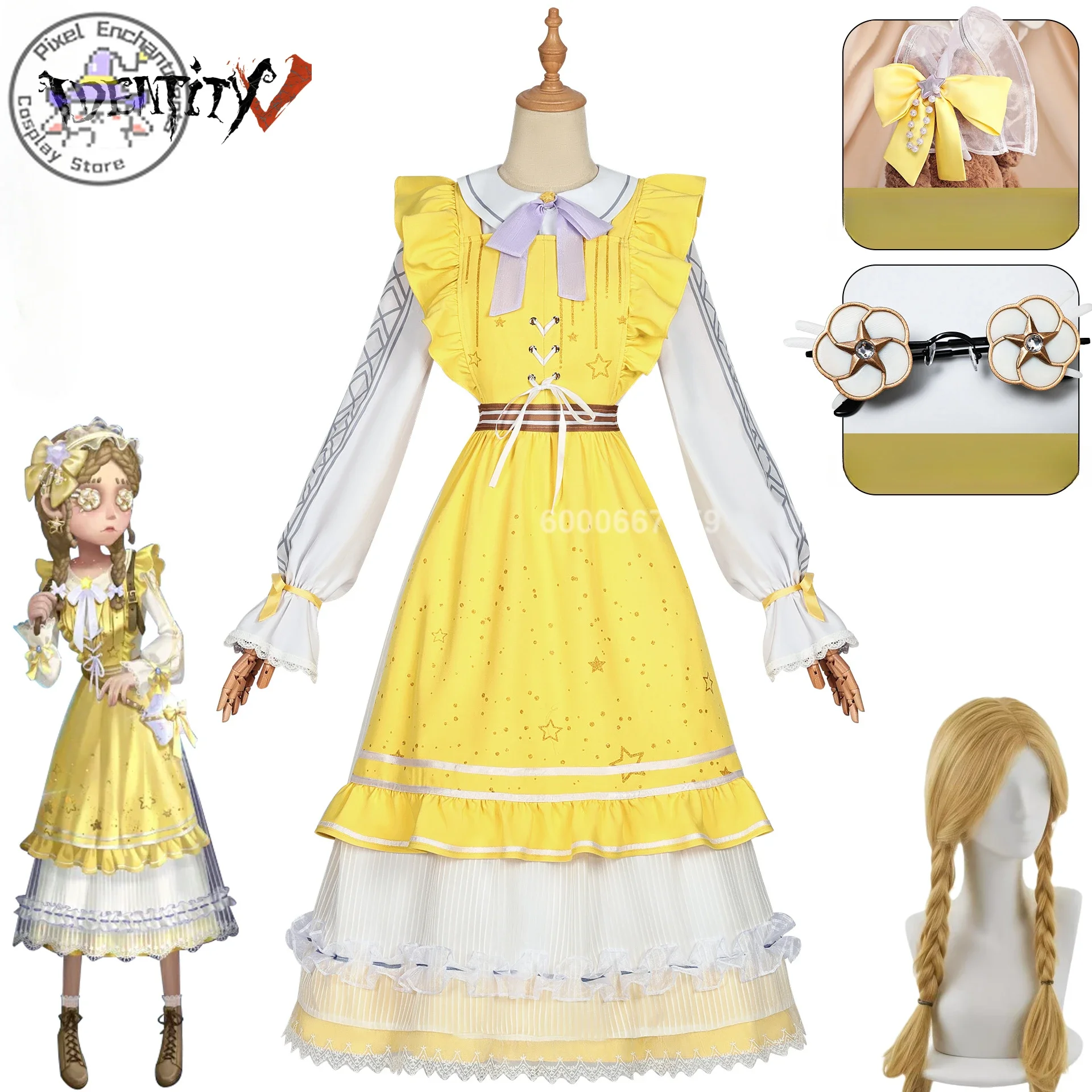 

Anime Game Identity V Cosplay Anne Lester Toy Merchant Costume for Women Shimmer Wig Yellow Dress Lolita Girls Halloween Suit