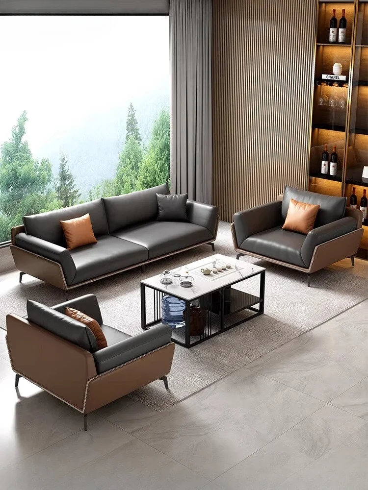 

Office Sofa Leather Coffee Table Combination Set Business Reception Hall Meeting Area Negotiation