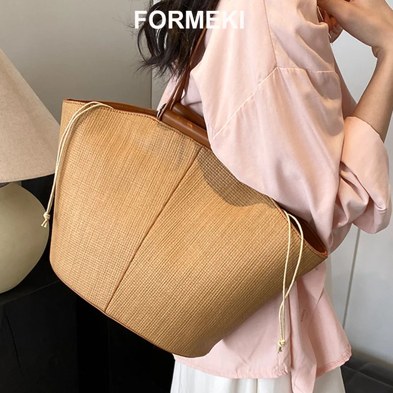 Formeki New Women\'S Bag Tote Bag Weave Bag Retro Bucket Shoulder Bag For Women Large Capacity Bag