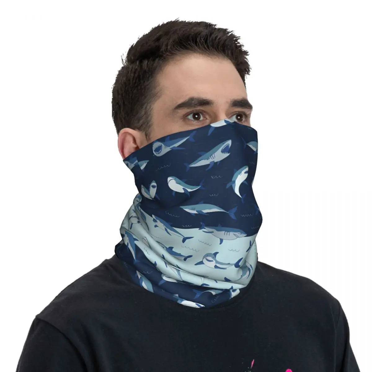 Blue Shark dünne Bandana Hals Gamasche Wrap Schal Stirnband Hals abdeckung