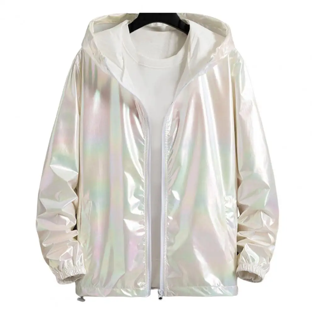 Mens Windbreaker Jackets Nightclub Stage Party Jackets Costume Streetwear Harajuku Hip Hop Reflective Jacket Gold Fashion Coats