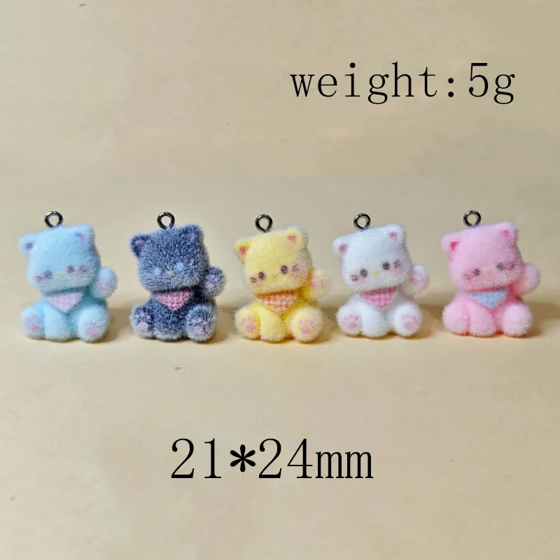 

20pcs 3D Flocking Resin Cute Colorful Cat Cartoon Animal Charms For Keychain Necklace Earnings Making DIY Jewelry Accessories
