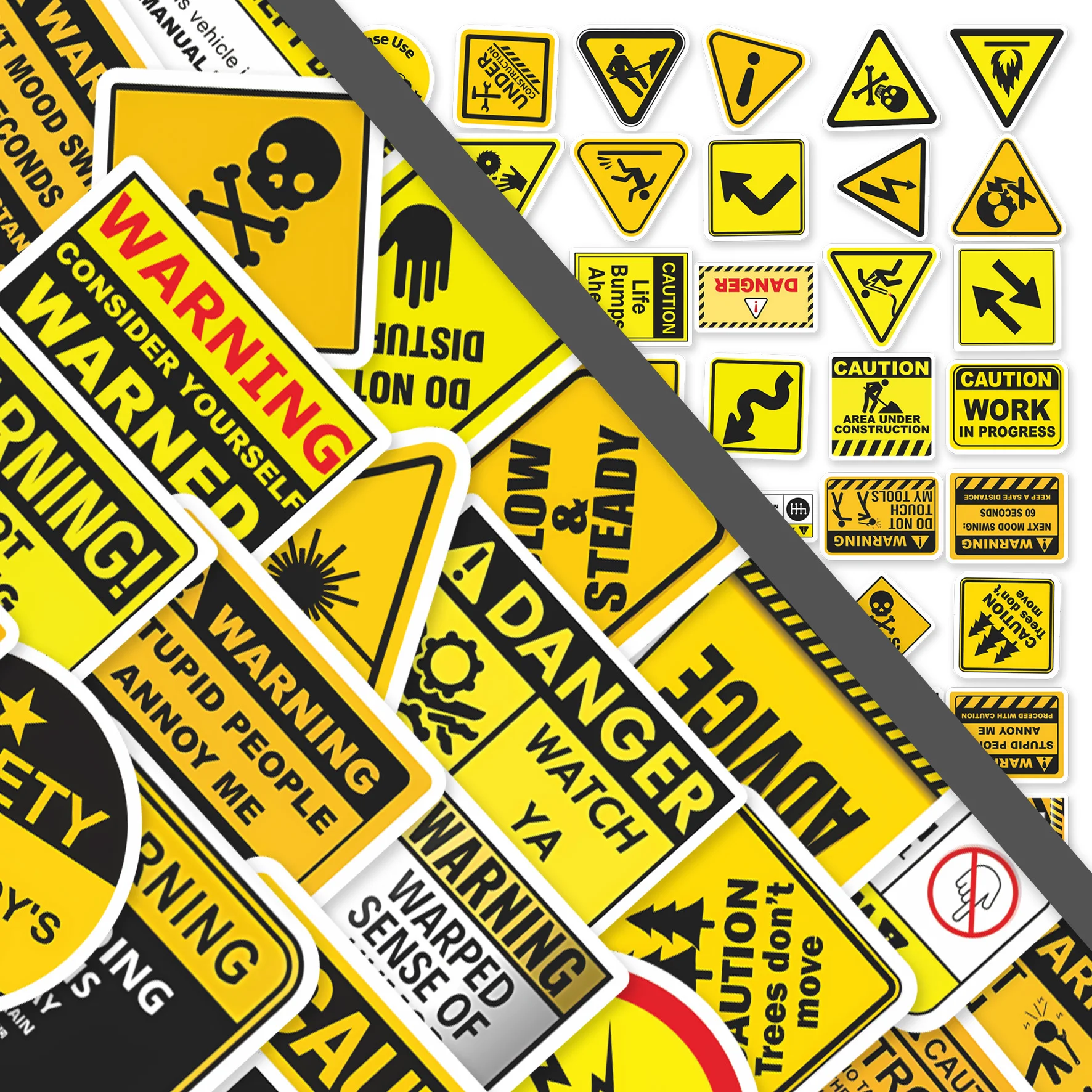 60pcs Industrial Warning Sign Stickers Pack Safety Label Design with Hazard Caution Icons for Laptop Helmet Toolbox Car Journal