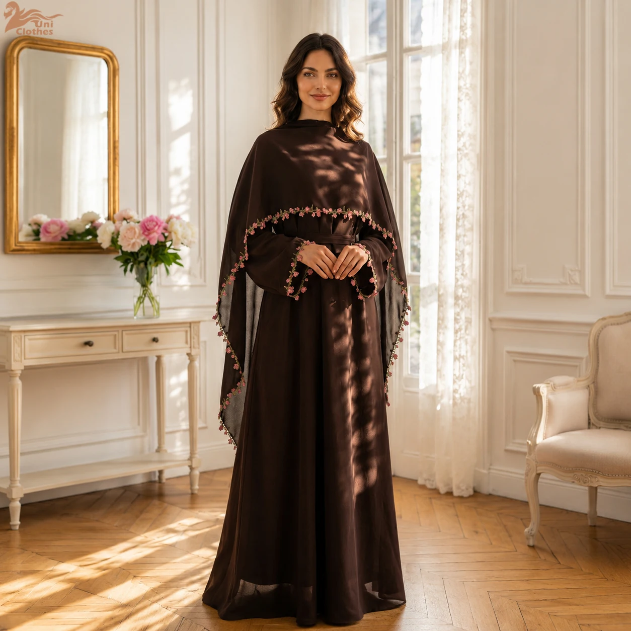 Abaya Modest Wear - Elegant Pink Lace Trim Nida Two