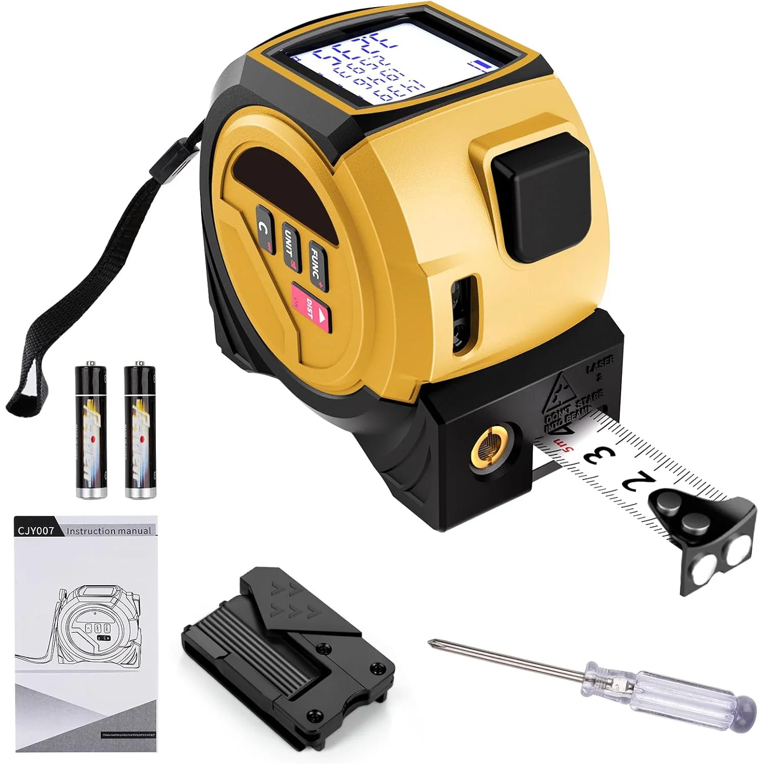 3-in-1 Laser Tape Measure, 40m Laser Rangefinder + 5m Tape, Multi-Mode M/in/Ft, for Pythagorean, Distance, Area & Volume