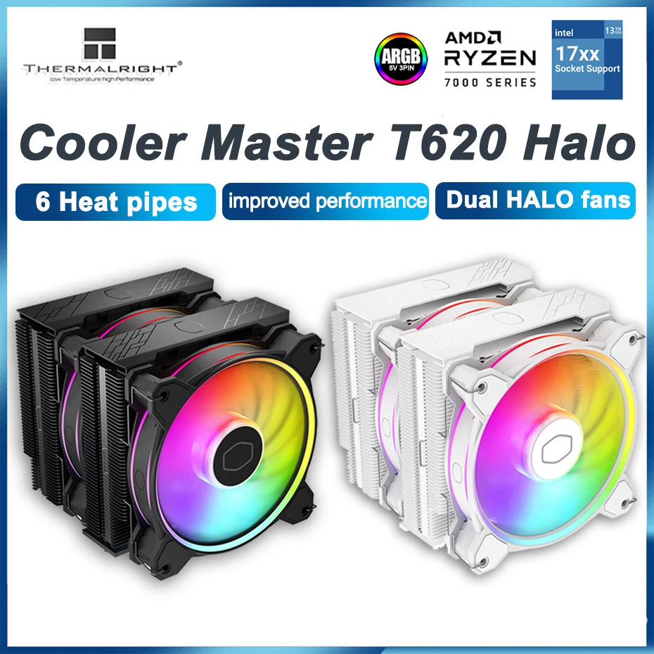 

Cooler Master T620 HALO Double Tower 6 Heat Pipe CPU Cooler Halo ARGB Fan Air-Cooled Radiator For LGA1700 1200 115X AM4 AM5