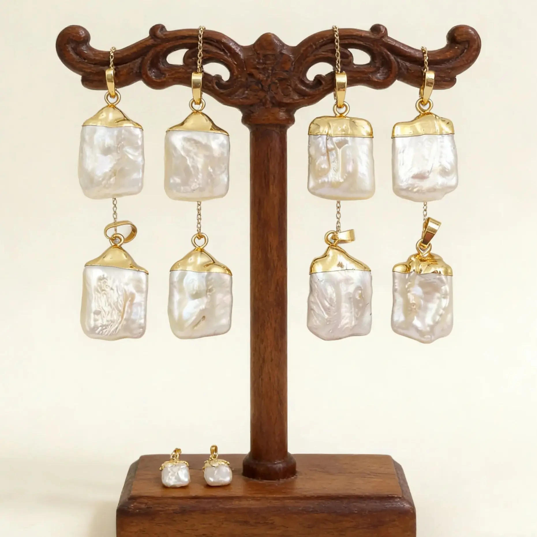 WT-JP071 Unique Design Natural Baroque Pendant White Square Shape Pearl With  Gold Capped For Earrings Jewelry Making