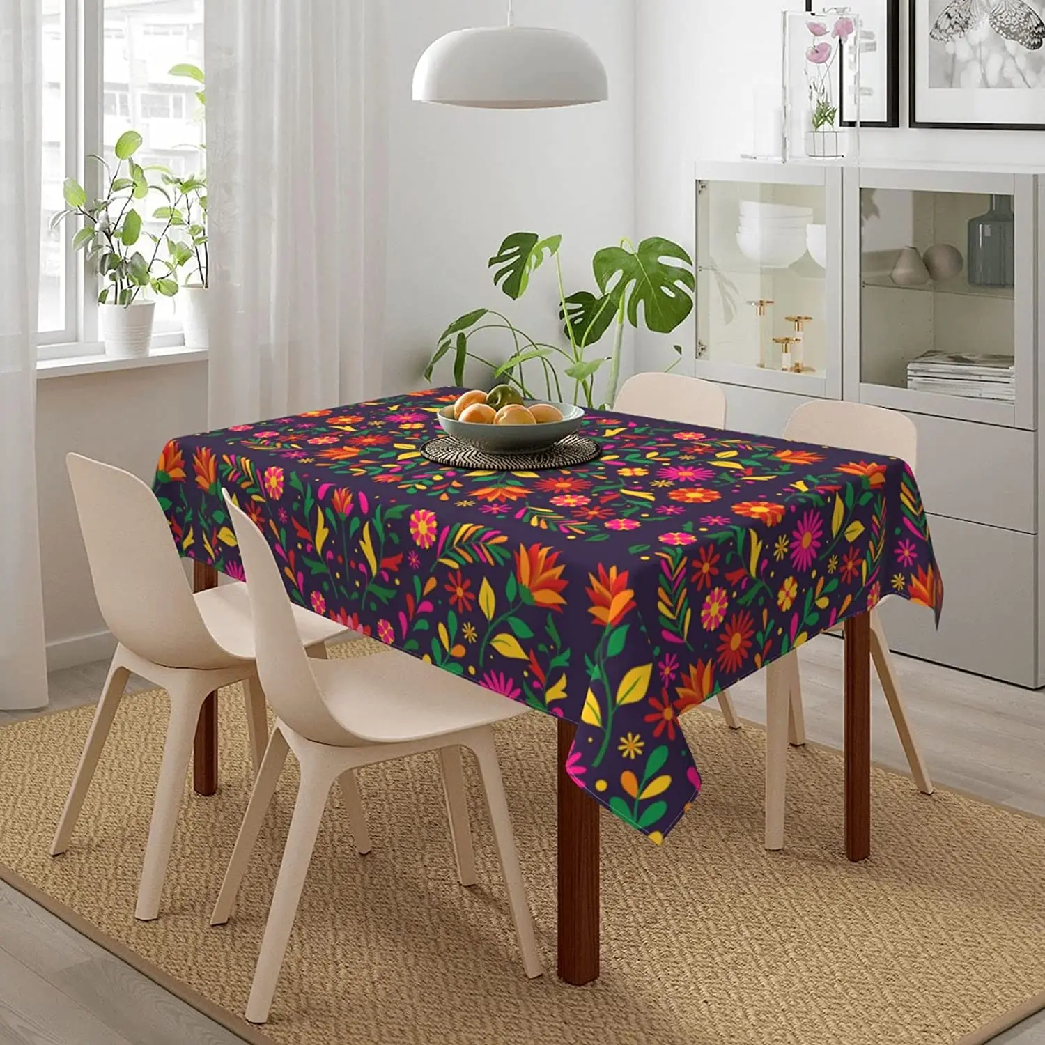 Colorful Floral Mexican Rectangular Tablecloth Holiday Party Decorations Waterproof Fabric Table Cover for Kitchen Table Decor