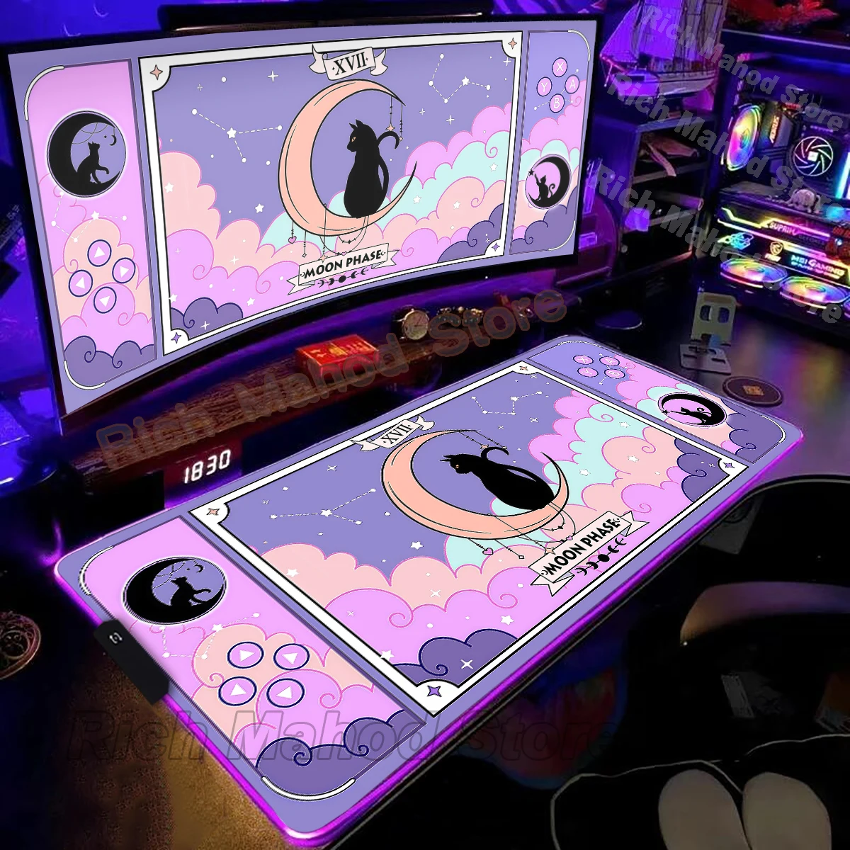 

Large RGB Mouse Pad Cute Black Cat Gamer Mousepad LED Gaming Mousemat Kawaii Big Luminous Desk Pad Backlit PC Exteded Desk Mat
