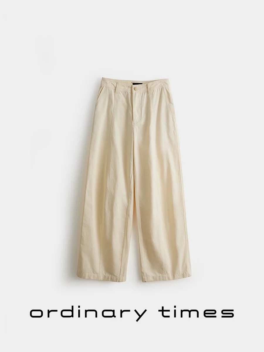 

OrdinaryTimes Casual Straight Leg Pants Women's Wide Leg Cotton Trousers l Waist Button up Comfortable Autumn Faion