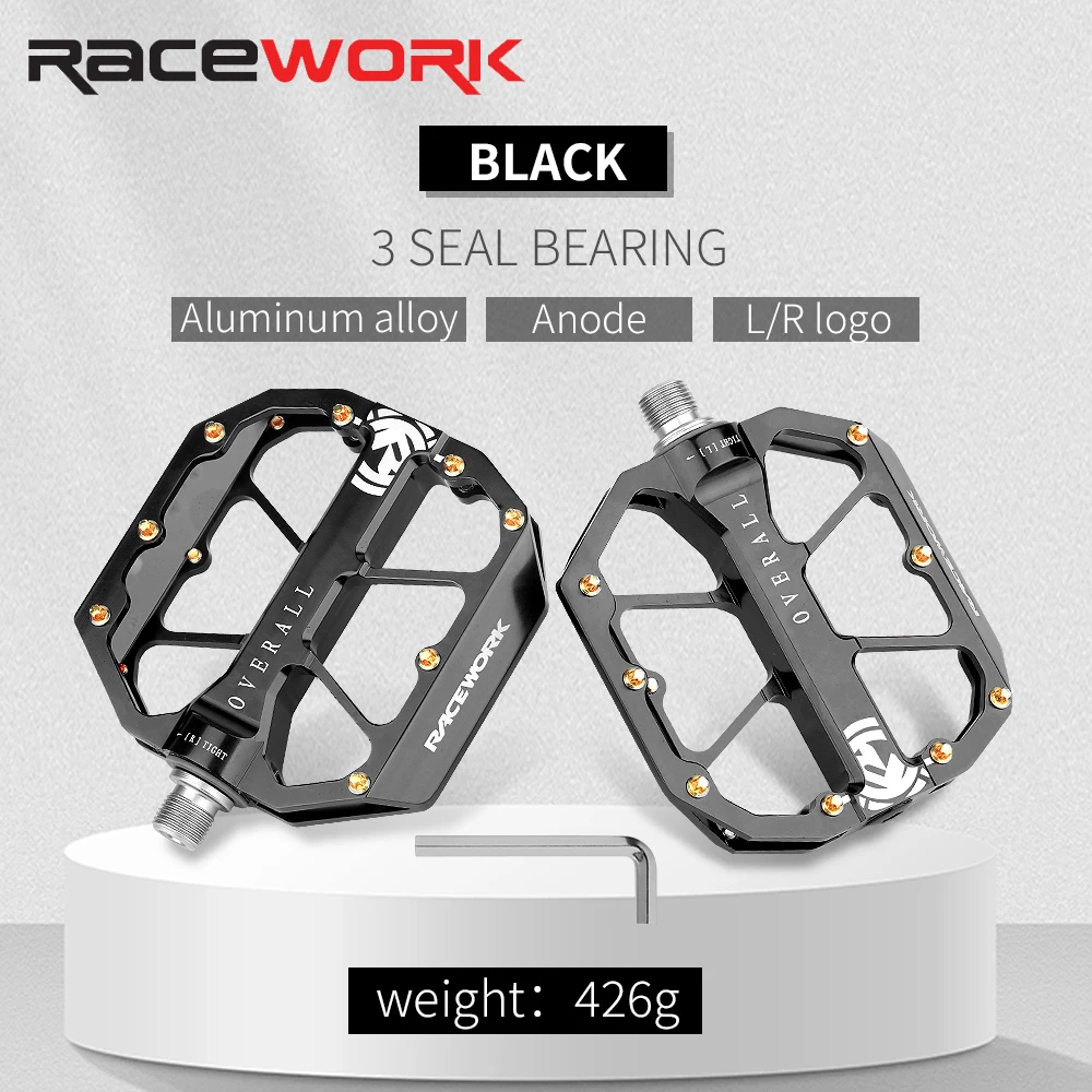 RACEWORK Fahrradpedale 3 Peilin-Dichtungslager CNC Integral-Schmiedealuminiumlegierung Ultraleichte Pedale Breitere Pedale Fahrradteil
